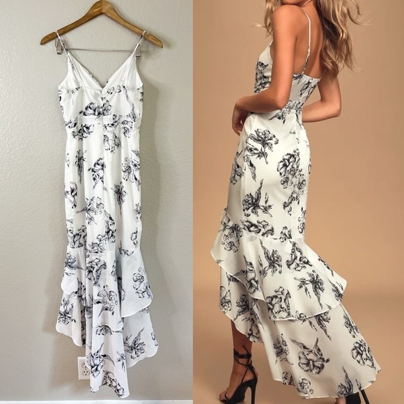 NWOT Darling Daylily Black and White Floral Print High-Low Maxi Dress - Picture 3 of 9